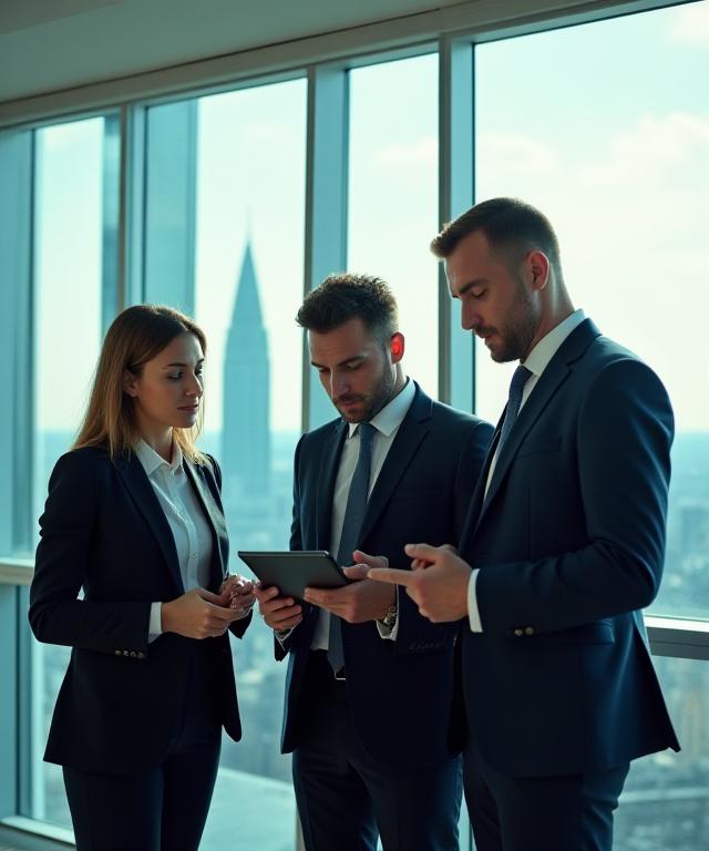 Corporate leadership discussing strategic transformation in a London boardroom